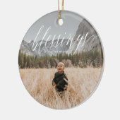 Elegant Blessings Script Holiday Ceramic Ornament (Links)