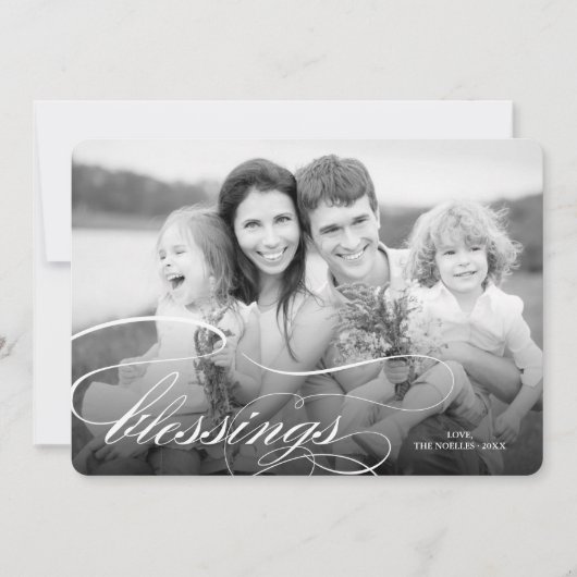 Elegant Blessings Script Religieuze kerstfoto Feestdagenkaart (Voorkant)