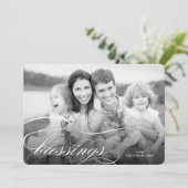 Elegant Blessings Script Religieuze kerstfoto Feestdagenkaart (Staand voorkant)