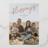 Elegant 'Blessings' Typografisch Manuscript Folie Feestdagenkaart (Voorkant)