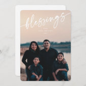 Elegant 'Blessings' White Typographic Script Feestdagenkaart (Voorkant / Achterkant)