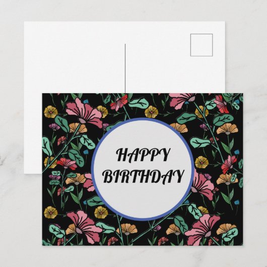 Elegant blije verjaardag floral briefkaart (Voorkant / Achterkant)