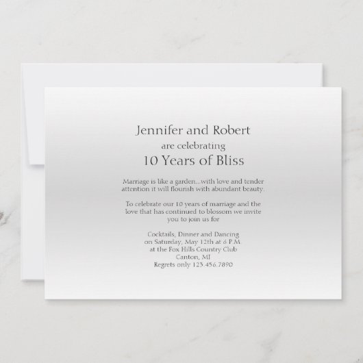 Elegant Blik 10e huwelijksverjaardag Kaart (Achterkant)
