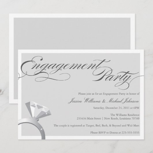 Elegant Bling Engagement Party Kaart (Voorkant / Achterkant)