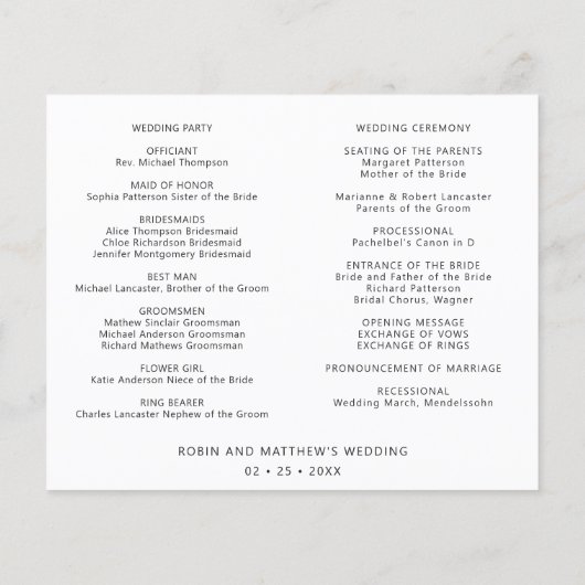 Elegant Bliss Wedding Chronologie en Programma (Achterkant)