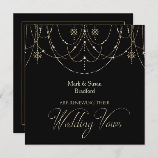 Elegant Blk/Gold Renewing/Wedding Vows Uitnodiging (Voorkant / Achterkant)