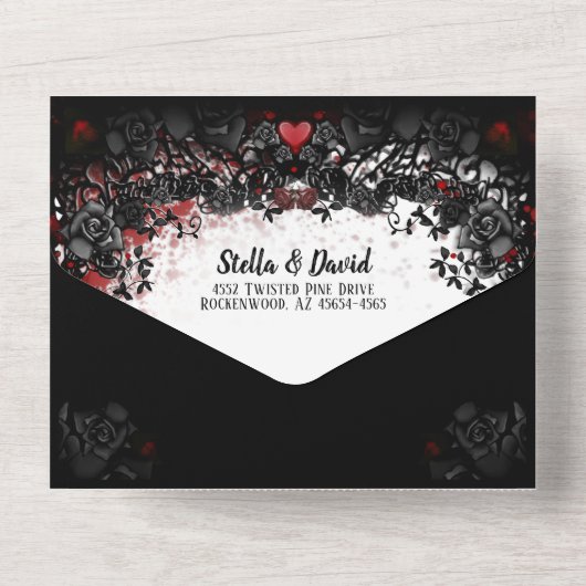 Elegant bloedplaatje "samen met" MENU All In One Uitnodiging (Achterkant)