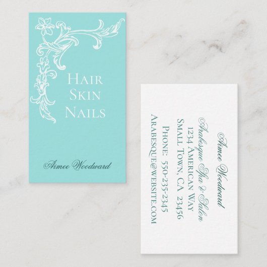 Elegant bloeien Aqua blauw en wit Visitekaartje (Voorkant / Achterkant)