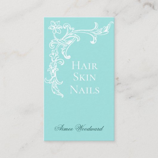 Elegant bloeien Aqua blauw en wit Visitekaartje (Voorkant)