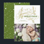 Elegant Bloeien Foto Seizoen Groeten Feestdagenkaart<br><div class="desc">Groeten van het seizoen | Stuur uw hartelijke wensen aan familie en vrienden met deze aanpasbare fotovakantiekaart. Het is een grillige kalligrafie. Personaliseer door uw gegevens toe te voegen. Deze aangepaste vakantiepas is beschikbaar op andere kaarten.</div>