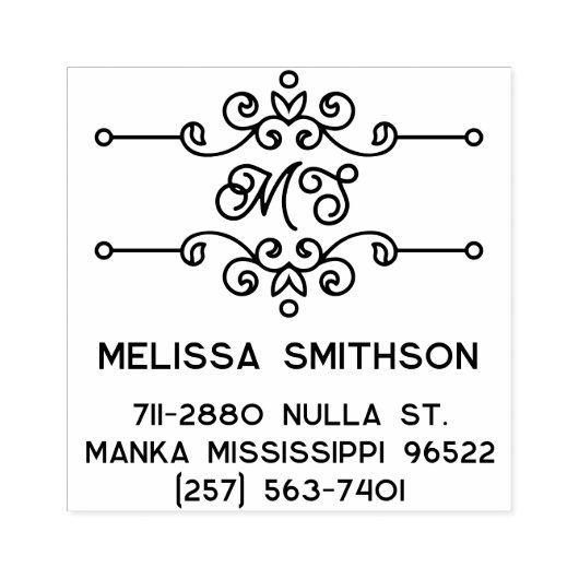 Elegant bloeien gepersonaliseerd monogram adres rubberstempel (Afrduk)
