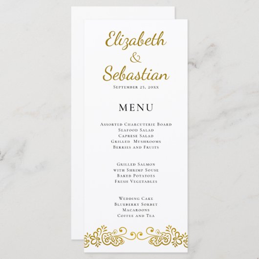 Elegant bloeien goud en wit bruiloft diner menu (Voorkant / Achterkant)