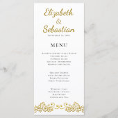 Elegant bloeien goud en wit bruiloft diner menu (Voorkant)