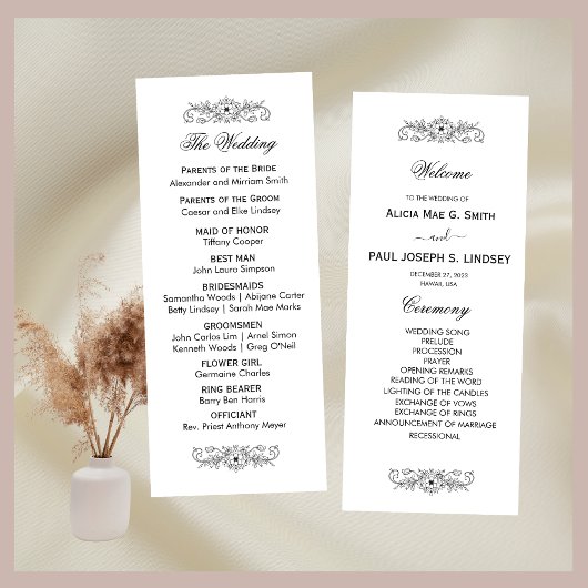 Elegant bloeien zwart-wit huwelijksprogramma