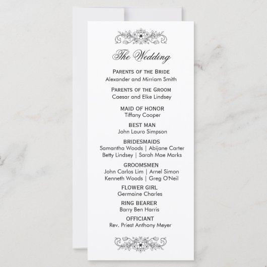Elegant bloeien zwart-wit huwelijksprogramma (Achterkant)