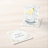 Elegant bloeiend kalligrafie koppels naam kartonnen onderzetters (Insitu)