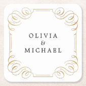 Elegant bloeiend kalligrafie koppels naam kartonnen onderzetters (Voorkant)