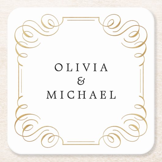 Elegant bloeiend kalligrafie koppels naam kartonnen onderzetters (Voorkant)