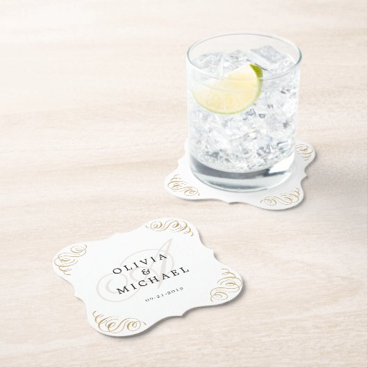 Elegant  bloeiend kalligrafie monogram kartonnen onderzetters (Insitu)