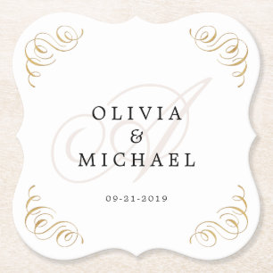 Elegant bloeiend kalligrafie monogram kartonnen onderzetters