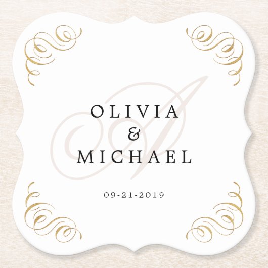 Elegant bloeiend kalligrafie monogram kartonnen onderzetters (Voorkant)