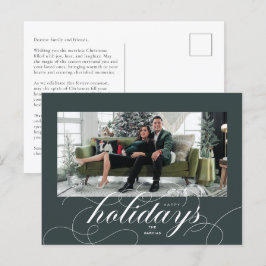 Elegant bloeiend script DKgreen vakantie fotokaart Feestdagenkaart