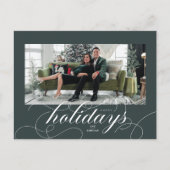 Elegant bloeiend script DKgreen vakantie fotokaart Feestdagenkaart (Voorkant)