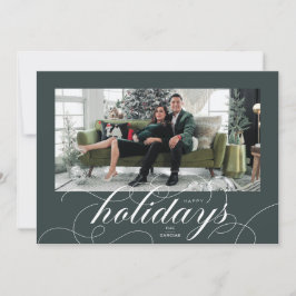Elegant bloeiend script DKgreen vakantie fotokaart Feestdagenkaart