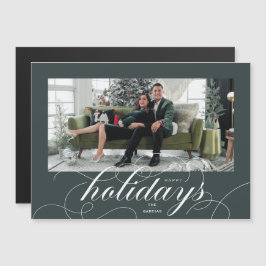 Elegant bloeiend script DKgreen vakantie fotokaart Magnetische Uitnodiging