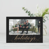 Elegant bloeiend script zwart vakantie fotokaart feestdagenkaart (Staand voorkant)