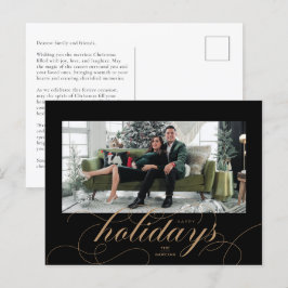Elegant bloeiend script zwart vakantie fotokaart feestdagenkaart