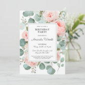 Elegant bloeiend verjaardagsfeestje kaart (Staand voorkant)