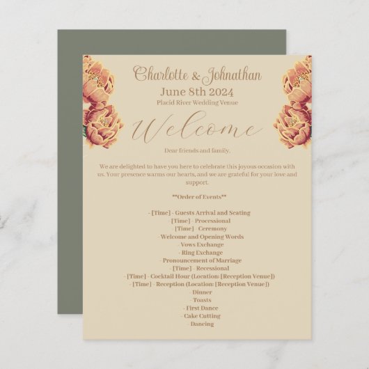 Elegant Bloeiende Cactus Trouwprogramma (Voorkant / Achterkant)