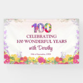 Elegant Bloem 100ste Verjaardagsfeest / 100 Jaar Spandoek (Horizontaal)