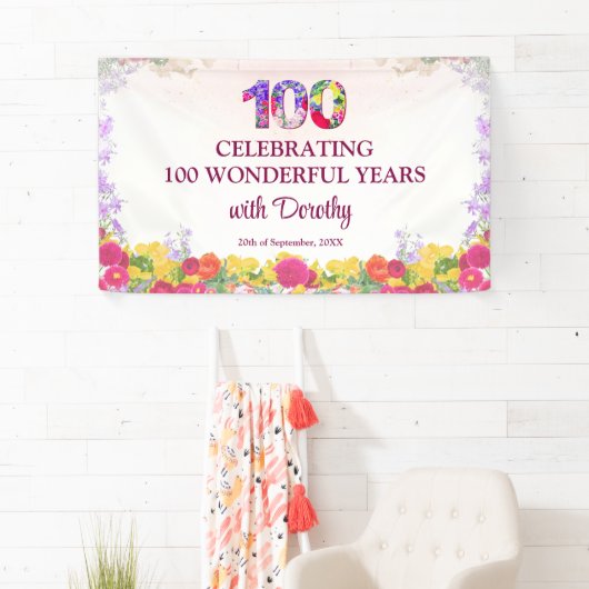 Elegant Bloem 100ste Verjaardagsfeestje / 100 Jaar Spandoek (Insitu)