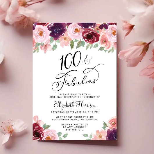 Elegant Bloem 100ste Verjaardagsfeestje Kaart