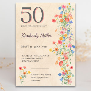 Elegant Bloem 50ste Verjaardagsfeestje Kaart