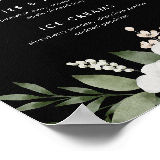 Elegant Bloem Botanisch Dessert Bar Menu Bord Poster (Hoek)