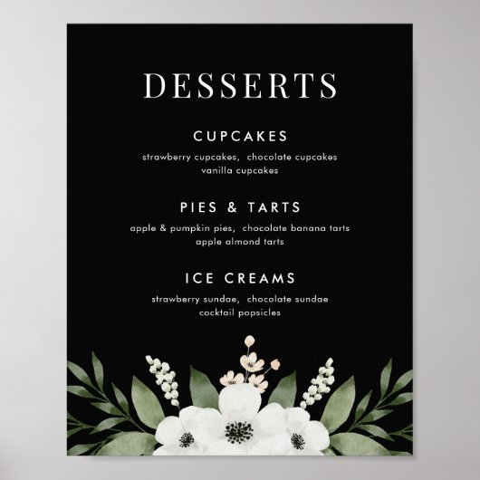 Elegant Bloem Botanisch Dessertbar Menu Bord Poster (Voorkant)