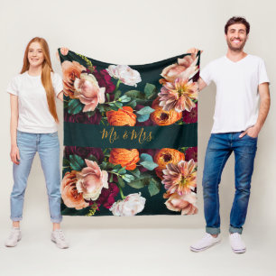 Elegant bloem botanisch rustieke Mr. & Mrs. trouw Fleece Deken