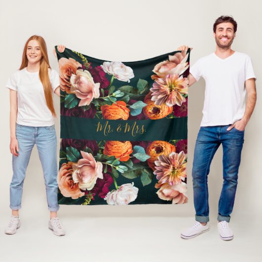 Elegant bloem botanisch rustieke Mr. & Mrs. trouw Fleece Deken (In situ)