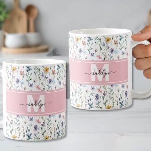 Elegant Bloem Botanisch Schrift Monogram Koffiemok