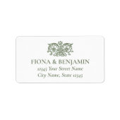 Elegant Bloem Bruiloft Groene Retouradres Etiket (Voorkant)