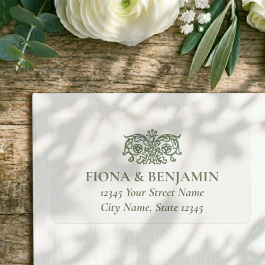 Elegant Bloem Bruiloft Groene Retouradres Etiket