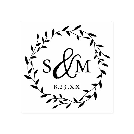 Elegant Bloem Bruilofts Monogram Rubberstempel (Afrduk)