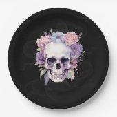Elegant Bloem- en Schedel-Gotisch Halloween-feest  Papieren Bordje (Voorkant)