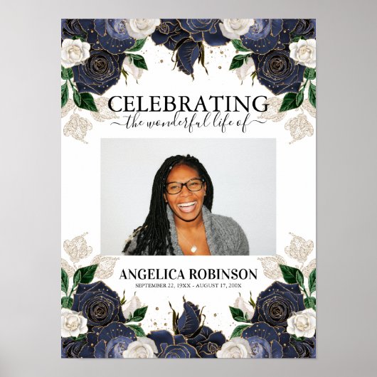 Elegant Bloem Foto Funeral Welcome Bord Poster (Voorkant)