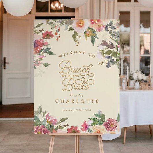 Elegant bloem goud bruidsdouche brunch bord poster