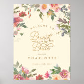 Elegant bloem goud bruidsdouche brunch bord poster (Voorkant)