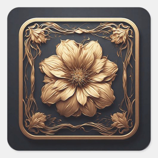 Elegant Bloem Goud Design 🌿✨ Luxe Botanisch 💛 Vierkante Sticker (Voorkant)